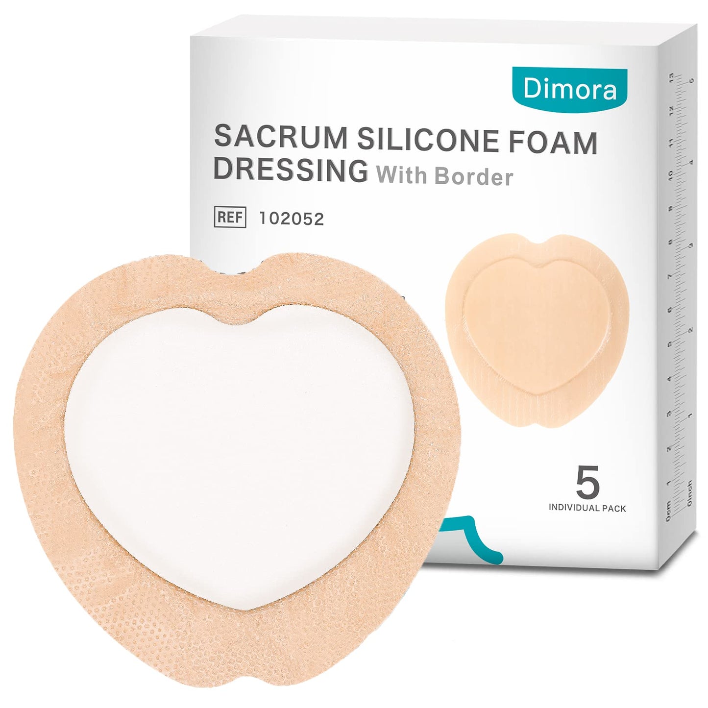Dimora Wound Dressing Sacrum Foam Bandages Silicone Adhesive Border 7.08"x7.08" Waterproof Sacral Pads Absorbent Breathable Bed Sore Pressure Dressing