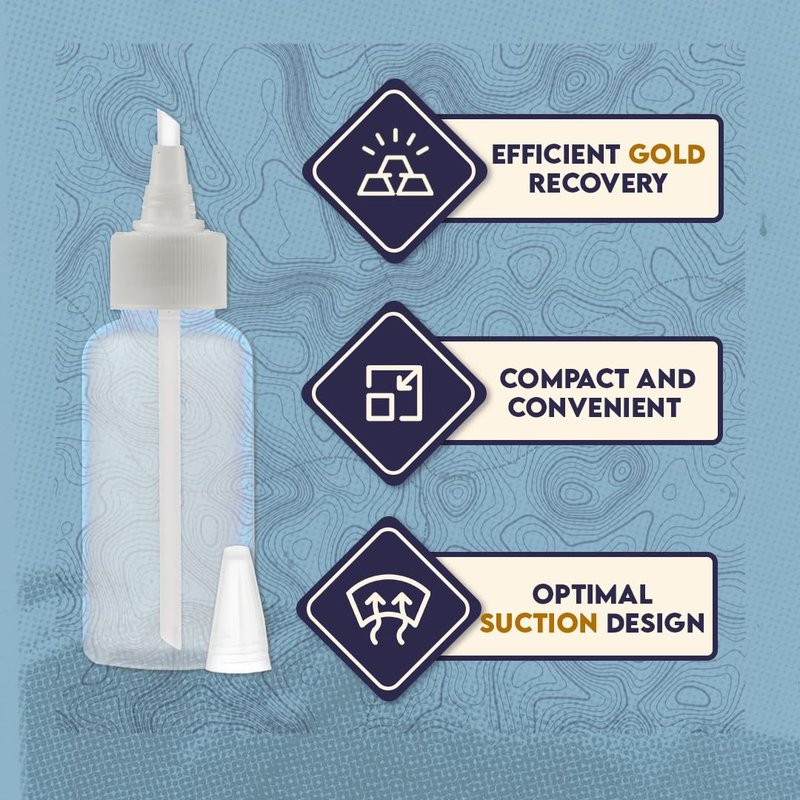 SE 3 oz Gold Panning Bottle with 5" Nozzle - Durable Plastic Suction Tube for Efficient Gold Flake Recovery, Perfect for Prospectors and Hobbyists