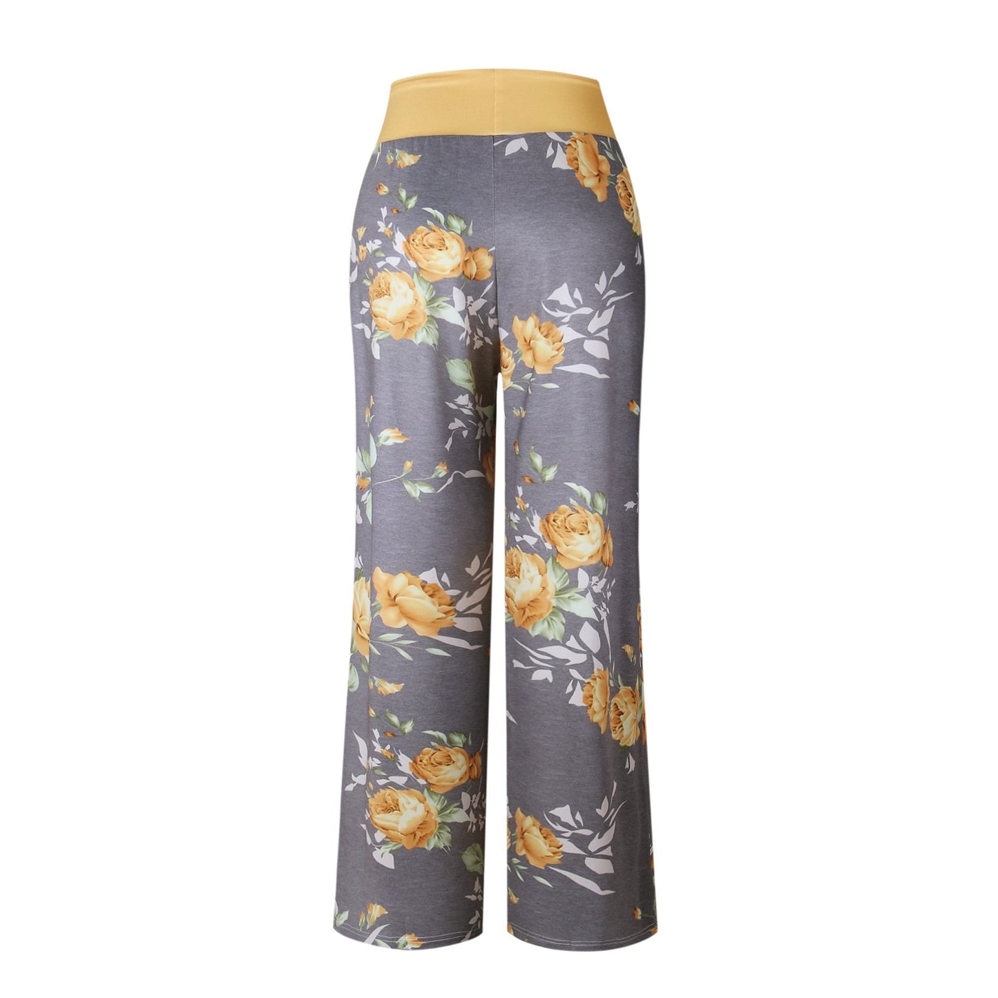 iChunhua Women's Comfy Stretch Floral Print Drawstring Palazzo Wide Leg Lounge Pants(XL,Yellow)