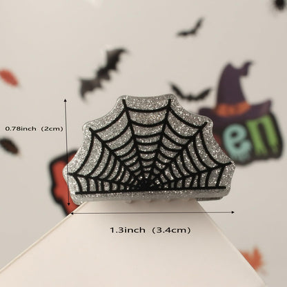 Mini Halloween Hair Claw Clips for Girls Pumpkin Ghost Bat Spider Web Designs Hair Clips Cute Halloween Hair Accessories