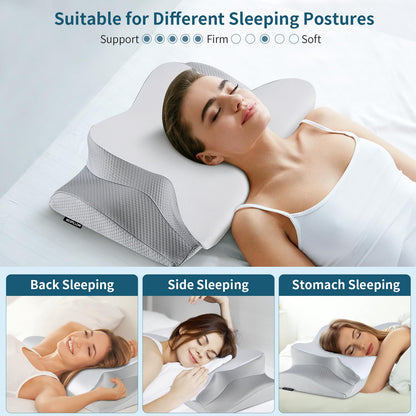 Cervical Neck Pillow - Ergonomic Side Sleeper Pillow for Pain Relief, Cooling Cervical Pillow for Sleeping, Contour Orthopedic Memory Foam Pillows for Back Stomach Sleepers