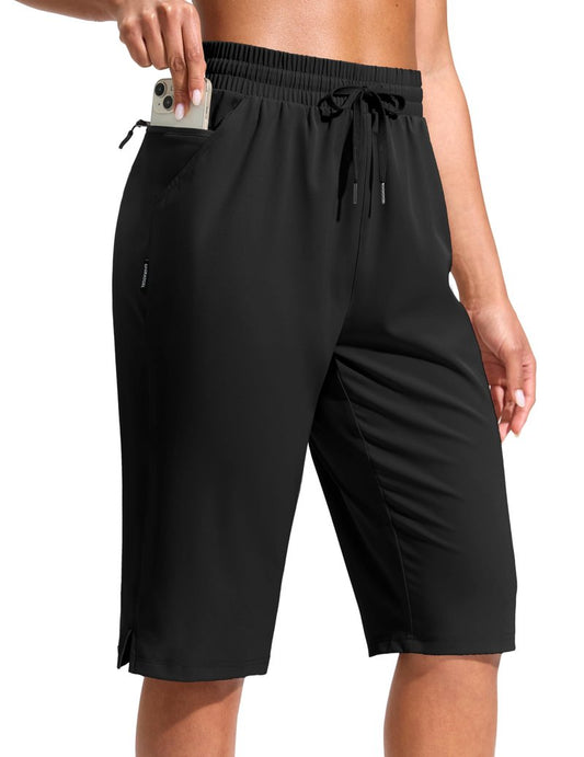 G Gradual Women's 13" Long Hiking Shorts with Zipper Pocket Lightweight Quick Dry Knee Length Bermuda Shorts for Women