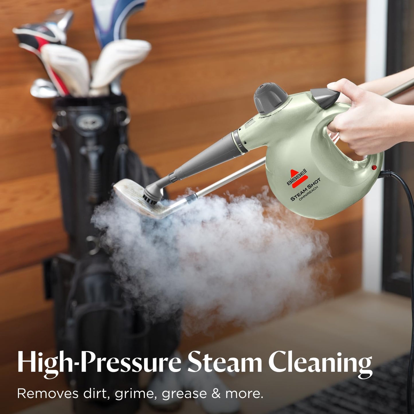 BISSELL® Steam Shot™ OmniReach handheld portable steam cleaner for tile, grout, windows, bathrooms, kitchens, fabric steaming tool, includes 10 tools