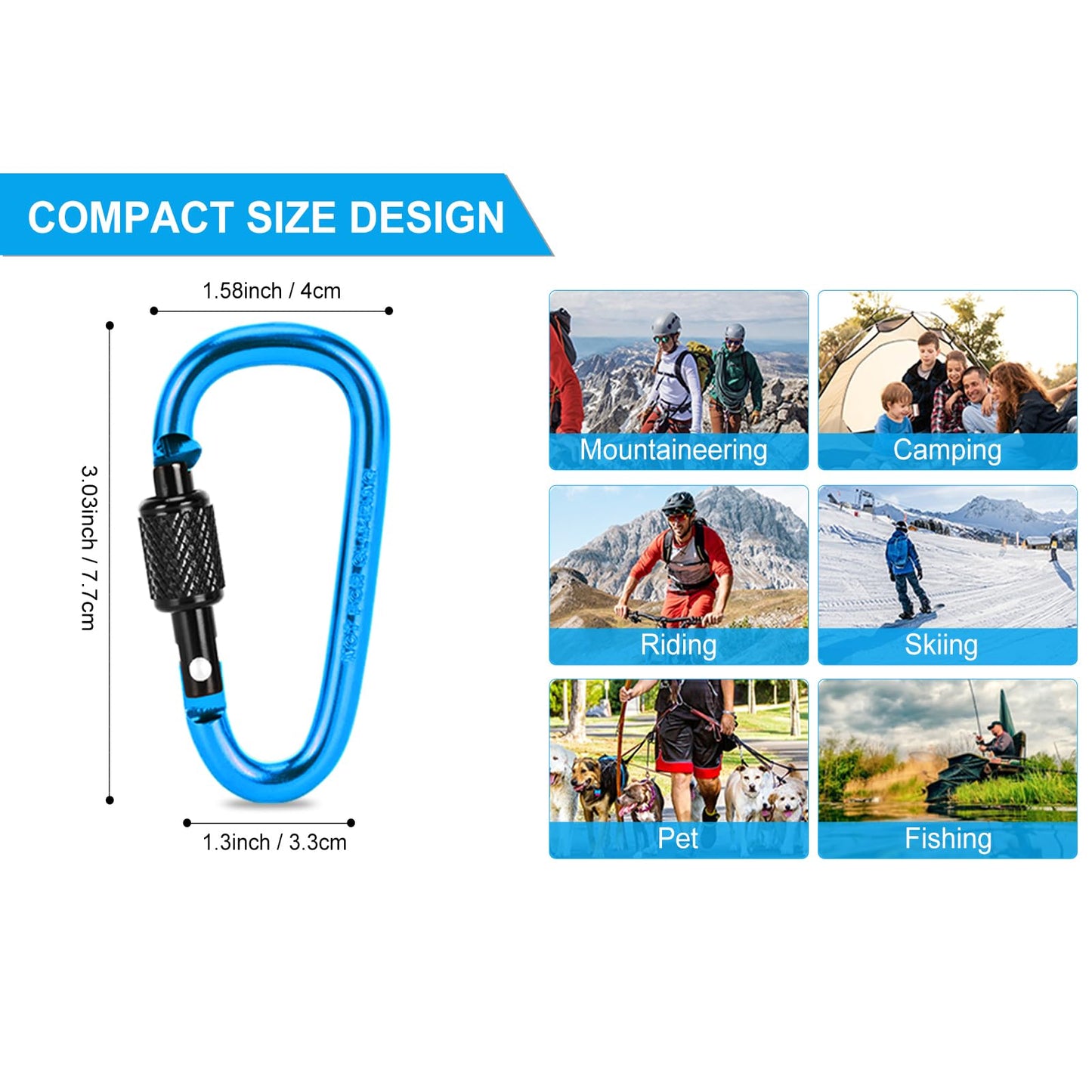 IEBUOBO 10 Pack Aluminum D Ring Key Rings Hiking Clips Locking Carabiner for Hiking Camping Fishing and Outdoor Use，Clips with Screw Gate Multicolored