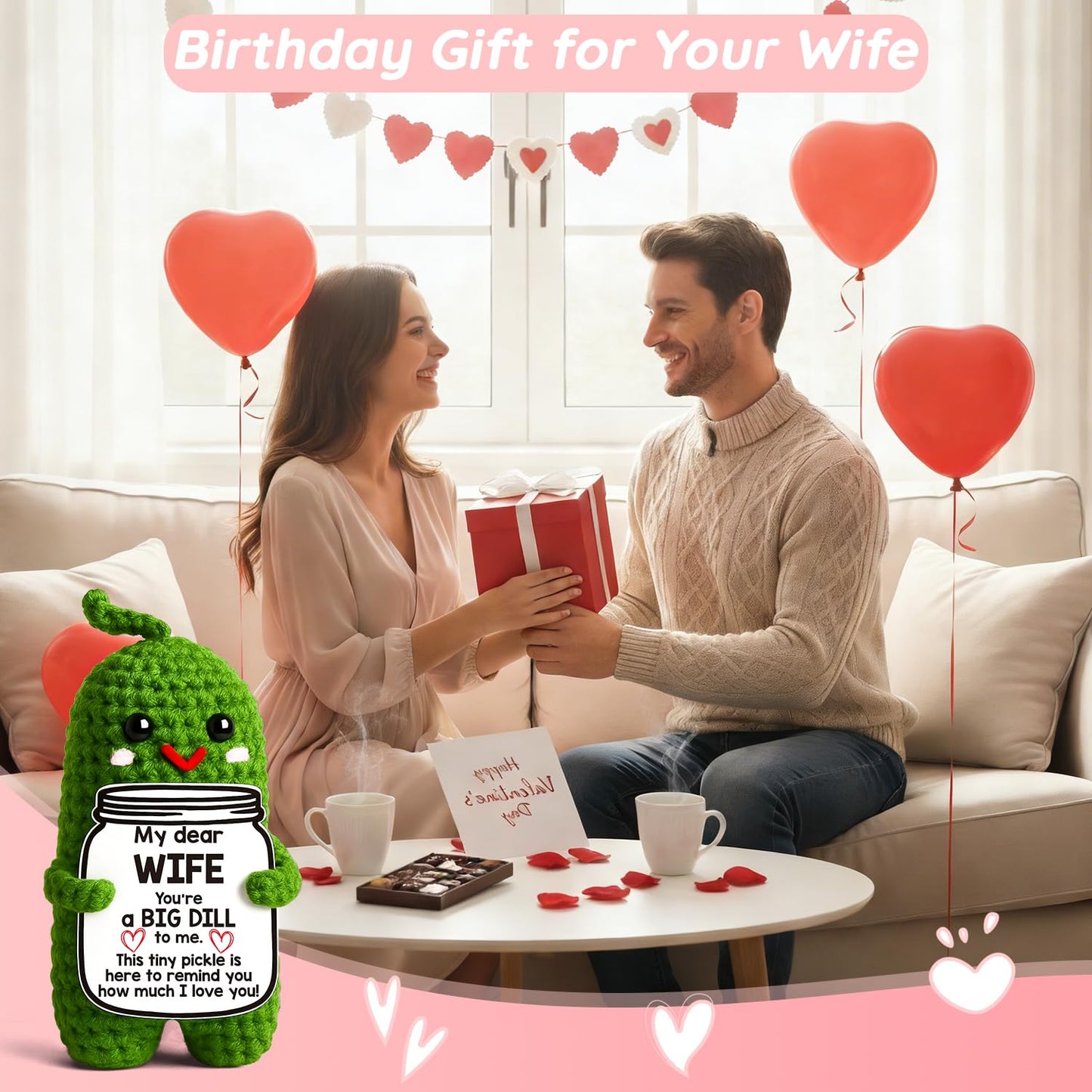 MAMAGIFTREE Valentines Day Gifts for Her Wife Valentines Gifts to My Wife from Husband I Love You Birthday Gift for Wife Wedding Anniversary Romantic Gift for Couples Women Handmade Crochet Pickle