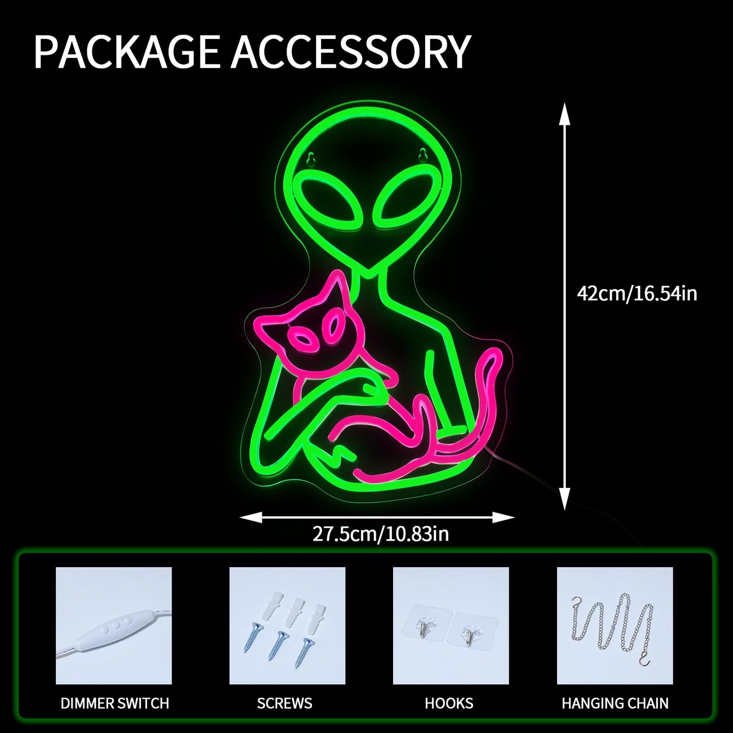 Alien Neon Sign for Wall Decor Dimmable Aliens Cat Led Lights Signs for Bedroom Green Neon Light for Game Room Man Cave Bedroom Party Decoration Gift for Kids Boys