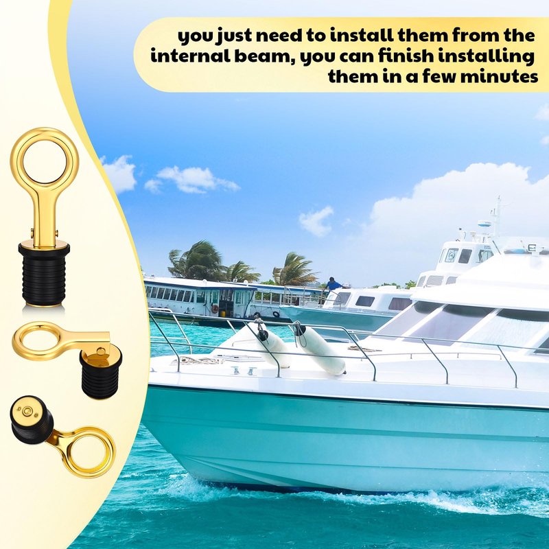 2 Pcs Brass Boat Plug for 1-Inch-Diameter Drains, Boat Drain Plug Locks in Place, Brass Handle