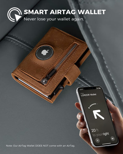 DODENSHA AirTag Wallet, RFID Blocking Genuine Leather Pop Up Credit Card Holder Wallet with Coin Pocket, ID Window, Banknote Compartment & Snap Closure