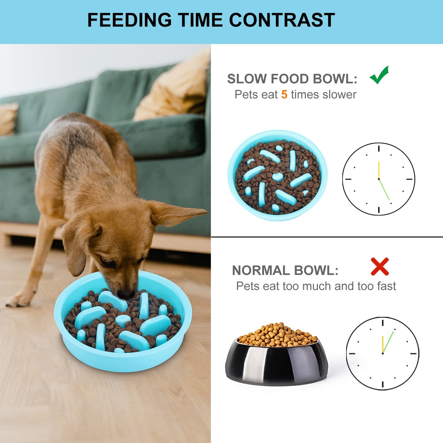 Anipaw Slow Feeder Dog Bowls 3 in 1 Stainless Steel Food and Water Bowls with Non-Spill and Skid Silicone Mat to Slow Down Eating for Large Medium Small Breed Size Dogs and Cats