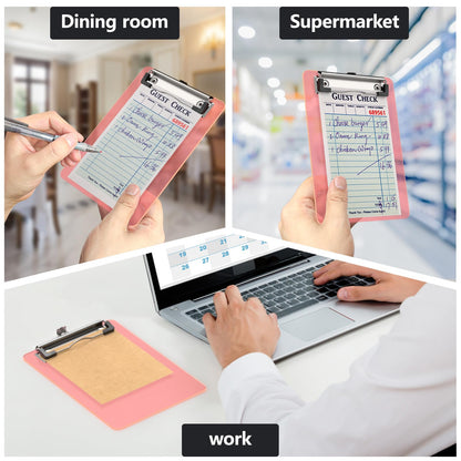 Juvealoe Mini Clipboard, 5 x 7 Plastic Small Pink Colored Clip Boards with Low Profile Clip, Memo Size for Classroom, Teacher, Students, School & Office Supplies