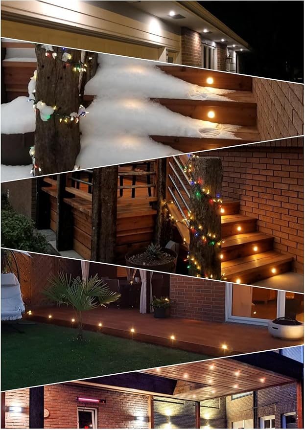 FVTLED LED Deck Lighting Kit, 10pcs Φ1.77 Low Voltage Waterproof Recessed In-ground Lighting for Garden Yard Soffit Patio Stair Decor Lights, Warm White, Black