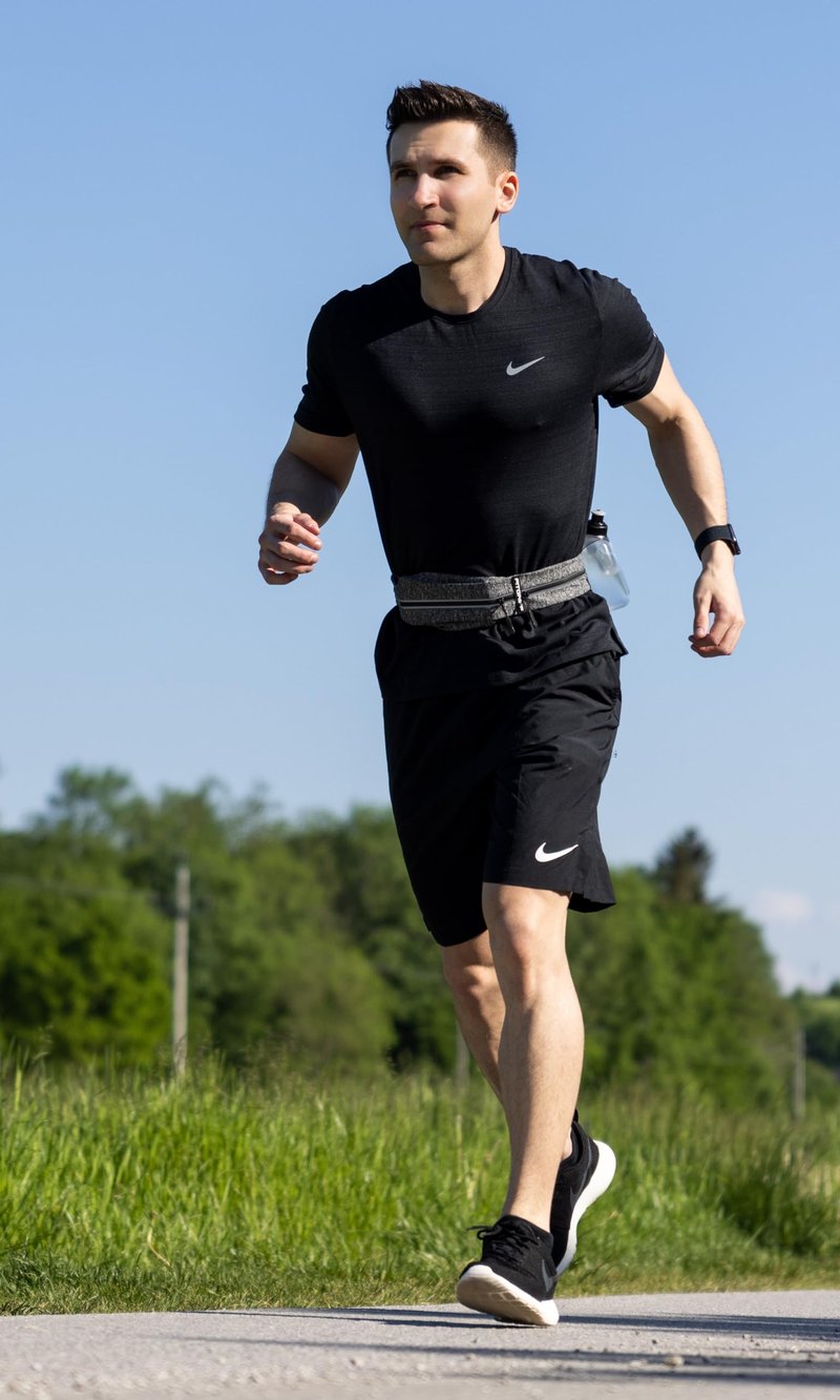 Fitgriff® Running Belt for Men & Women - Secure Jogging Pouch for Phone, Keys & Essentials - For All Cell Phones (Grey, 24.5" - 35.5" Waist Size)