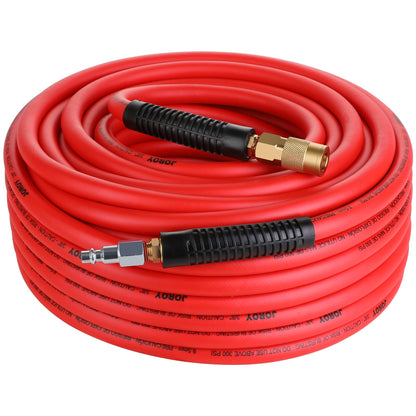 JOROY Hybrid Air Hose, 3/8-Inch by 100 Feet Air compressor Hose,Heavy Duty, Lightweight, Kink Resistant, All-Weather Flexibility with 1/4-Inch Brass Air Coupler and Plug, 300 PSI