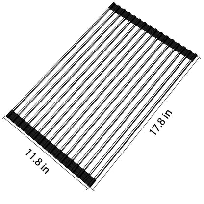 Ahyuan Roll up Dish Drying Rack Over The Sink Kitchen Roll up Sink Drying Rack Stainless Still Portable Drainer Foldable Dish Rack (Black, 17.8''X11.8'')