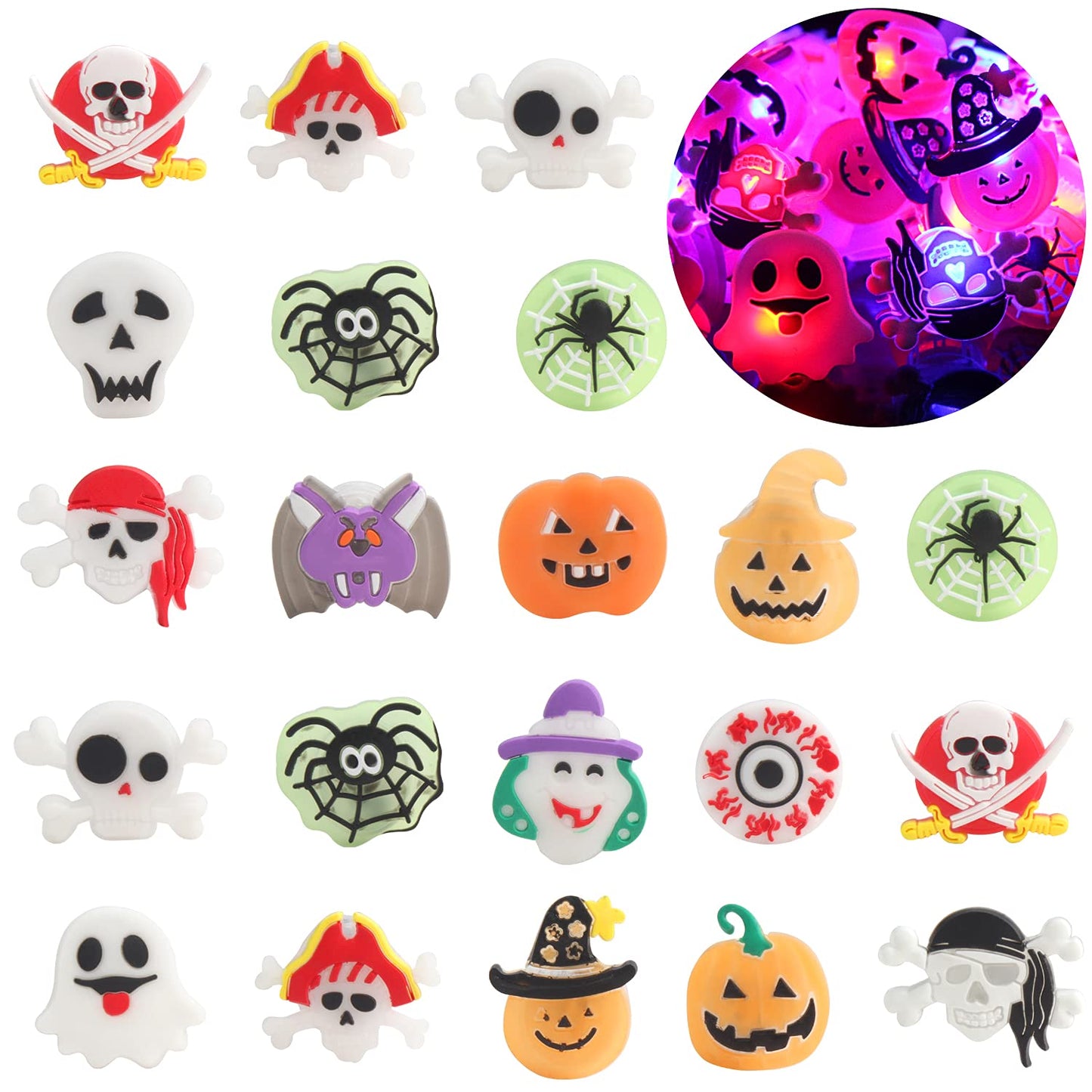 DERAYEE Halloween LED Rings for Kids, 50Pcs Light Up Ring Toys Halloween Party Favors Flash Finger Lights Glow in The Dark Treats Goodie Bag Fillers