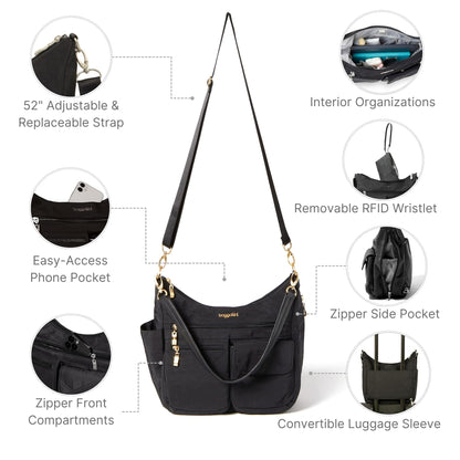 Baggallini Modern Everywhere Bagg - Water-resistant Lightweight Hobo Crossbody Bag for Women - Easy-Access Phone Pocket