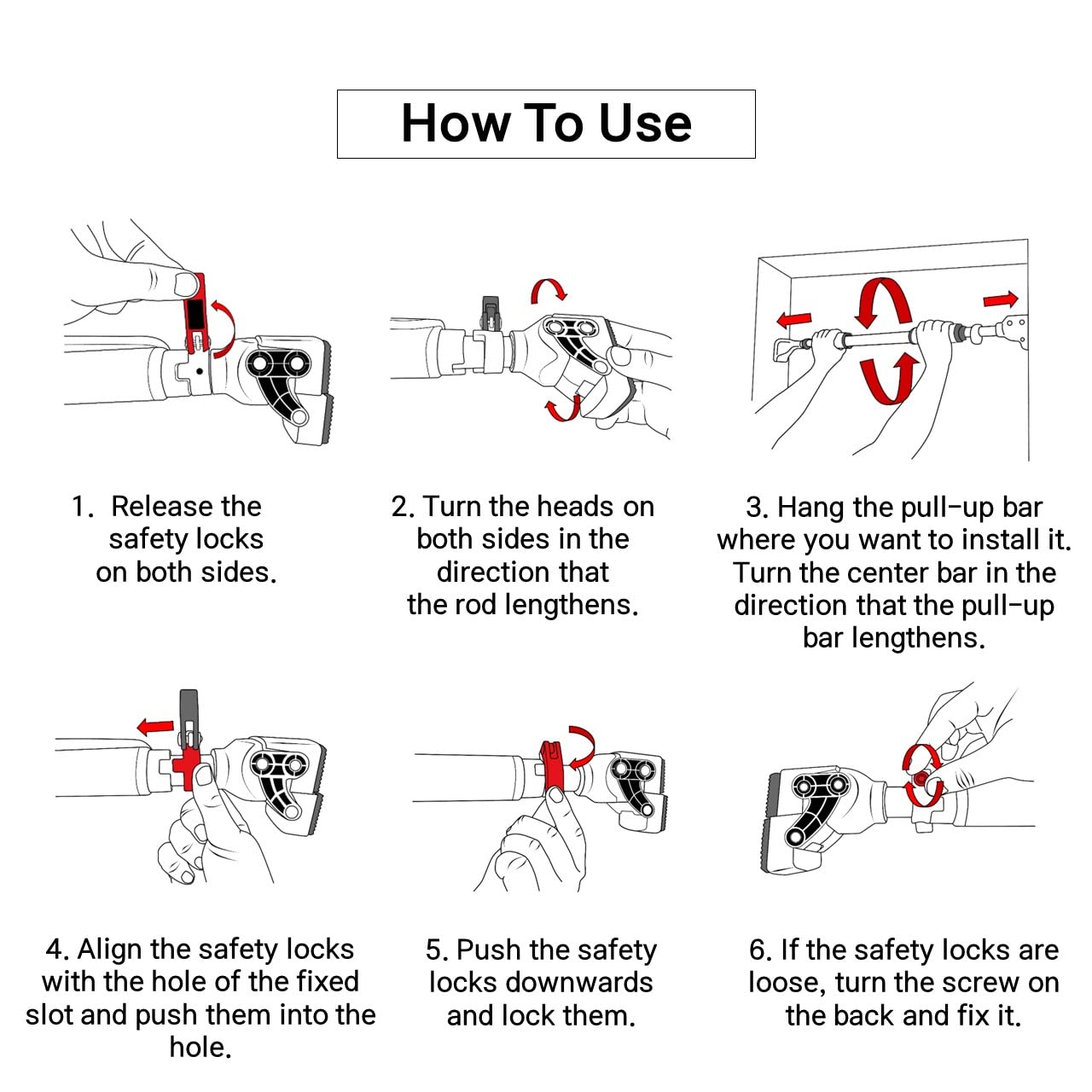 HARDYROAR Pull Up Bar - Safe Locking Home Doorway Chin Up Bar - No Screw Installation, Upper Body Workout, 29.5 to 37.5 Inches Adjustable Width