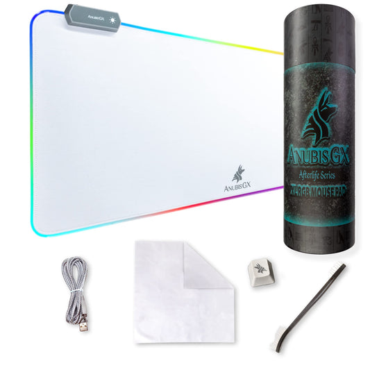 AnubisGX White RGB Mouse Pad | Premium XL Waterproof Computer Gaming Desk Mat | 14 Glowing LED Settings | XXL Extended Non-Slip Gamer Mousepad | 31.5 x 11.8 in