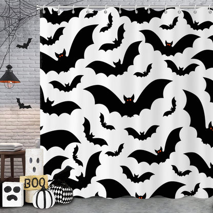 GCIREC Halloween Shower Curtain, Halloween Theme Black and White Bat Bathroom Curtain Halloween Party Decor Waterproof Fabric Machine Washable with 12 Hooks
