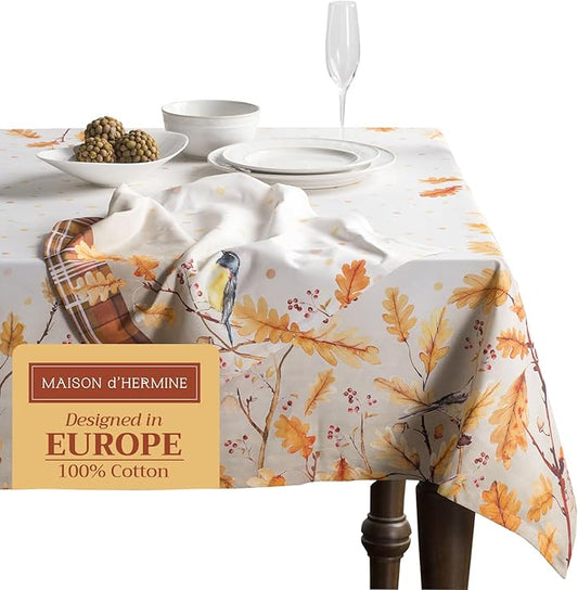 Maison d' Hermine Table Cloth Square Table 100% Cotton 60 x 60 Inches Fall Tablecloth Reusable Everyday Use for Thanksgiving Christmas Decorations Dining Farmhouse Party (Oak Leaves)