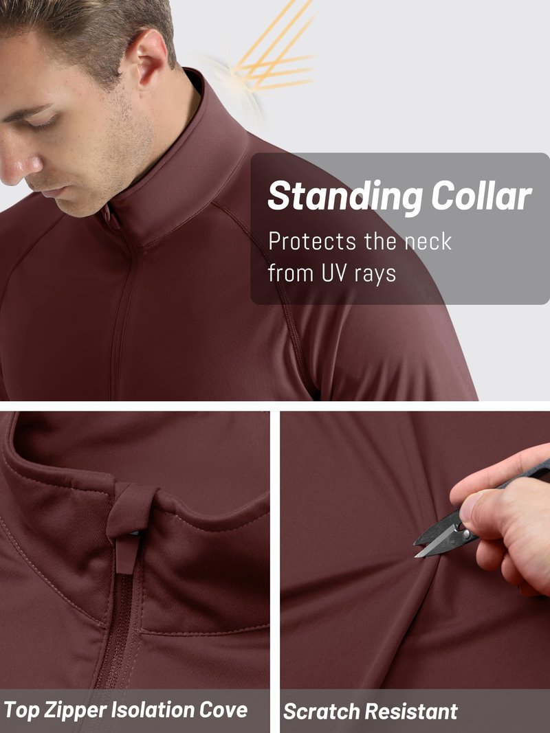 TACVASEN Mens Long Sleeve Quarter Zip Pullover Shirts Rash Guard Quick Dry Running for Men Sun Protection Swimming T-Shirts Wine Red