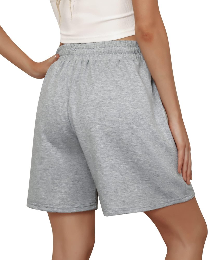 Women Bermuda Shorts Casual Summer Cotton Lounge Knee Length Comfy Drawstring Sweat Shorts Grey M