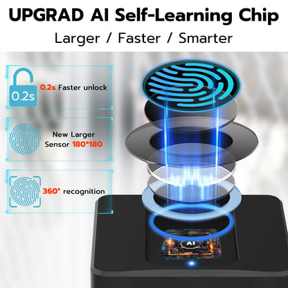 Dhiedas Fingerprint Gate Lock, 2.7'' Long Shackle Heavy Duty Smart Padlock with Key Fingerprint Bluetooth, Waterproof Biometric Keyless Gate Lock for Outdoor Fence Shed Yard Storage Door