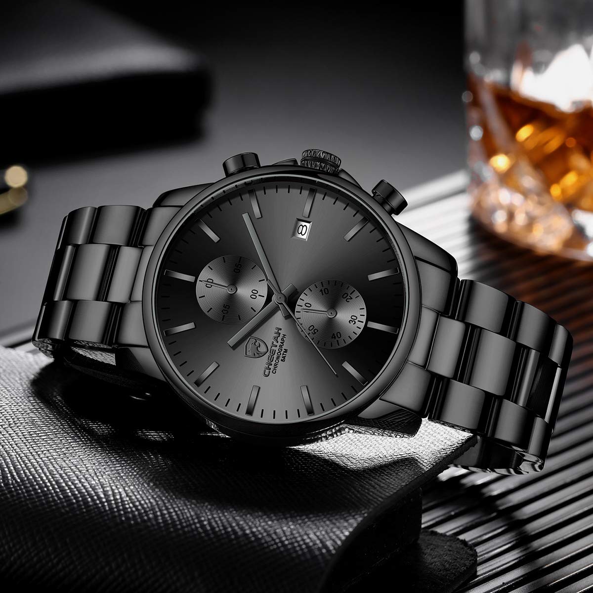 Men's Watches with Casual Waterproof Chronograph Quartz Watch Stainless Steel Metal Auto Date in Colourful Hands, B Grey, B grau, Bracelet