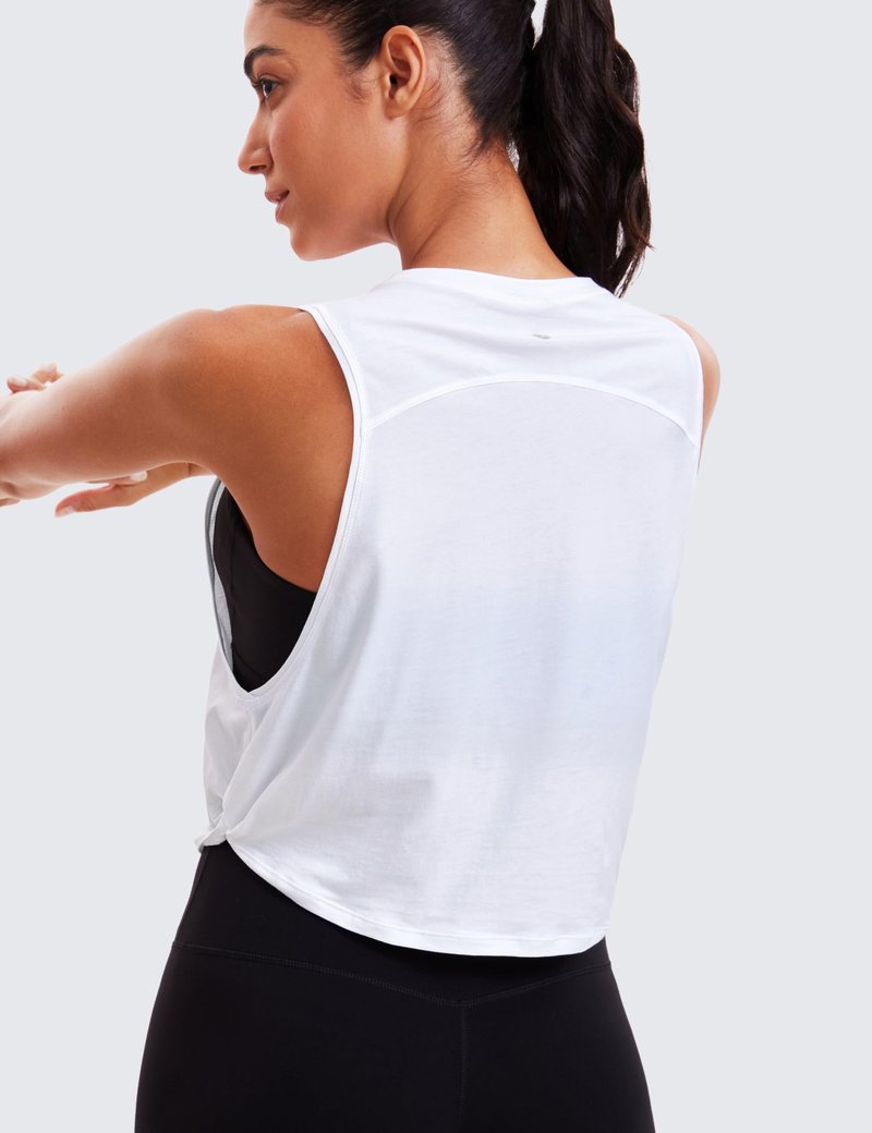 CRZ YOGA Pima Cotton Cropped Workout Tank Tops for Women - Sleeveless Sports Athletic Yoga Running Gym Crop Shirts Deep Armhole-White Medium
