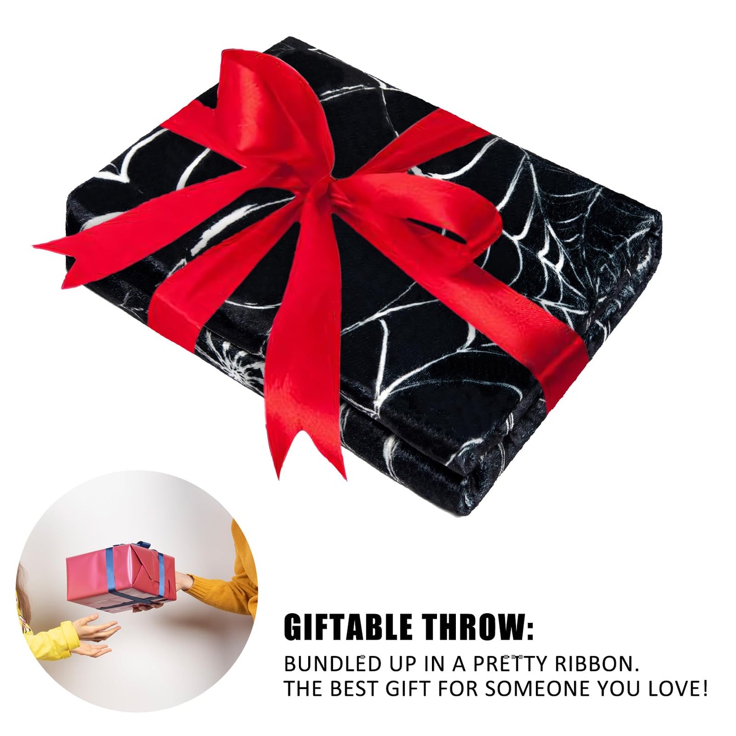 Gothic Spider Web Blanket - Halloween Themed Throw for Goth Room Decor, Black Horror Blanket, Soft Flannel for Couch, Bed, and Haunted Mansion Use (50" x 60")