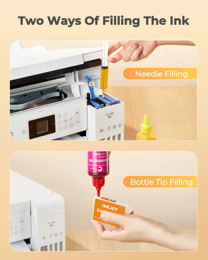 Hiipoo Sublimation Ink Refilled Bottles with Heat Tape Refill for ET2400 XP4105 XP4100 ET2720 ET2760 ET2750 ET4800 ET-2800 ET-2803 ET-2850 Inkjet Printers Heat Press Transfer on Mugs T-Shirts（BCMY）