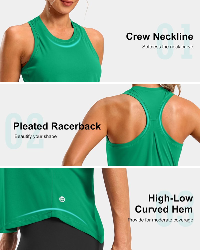 G Gradual Women's Workout Tank Tops Racerback Athletic Yoga Tops Loose Fit Sleeveless Running Gym Sports Shirts for Women(Green New,L)