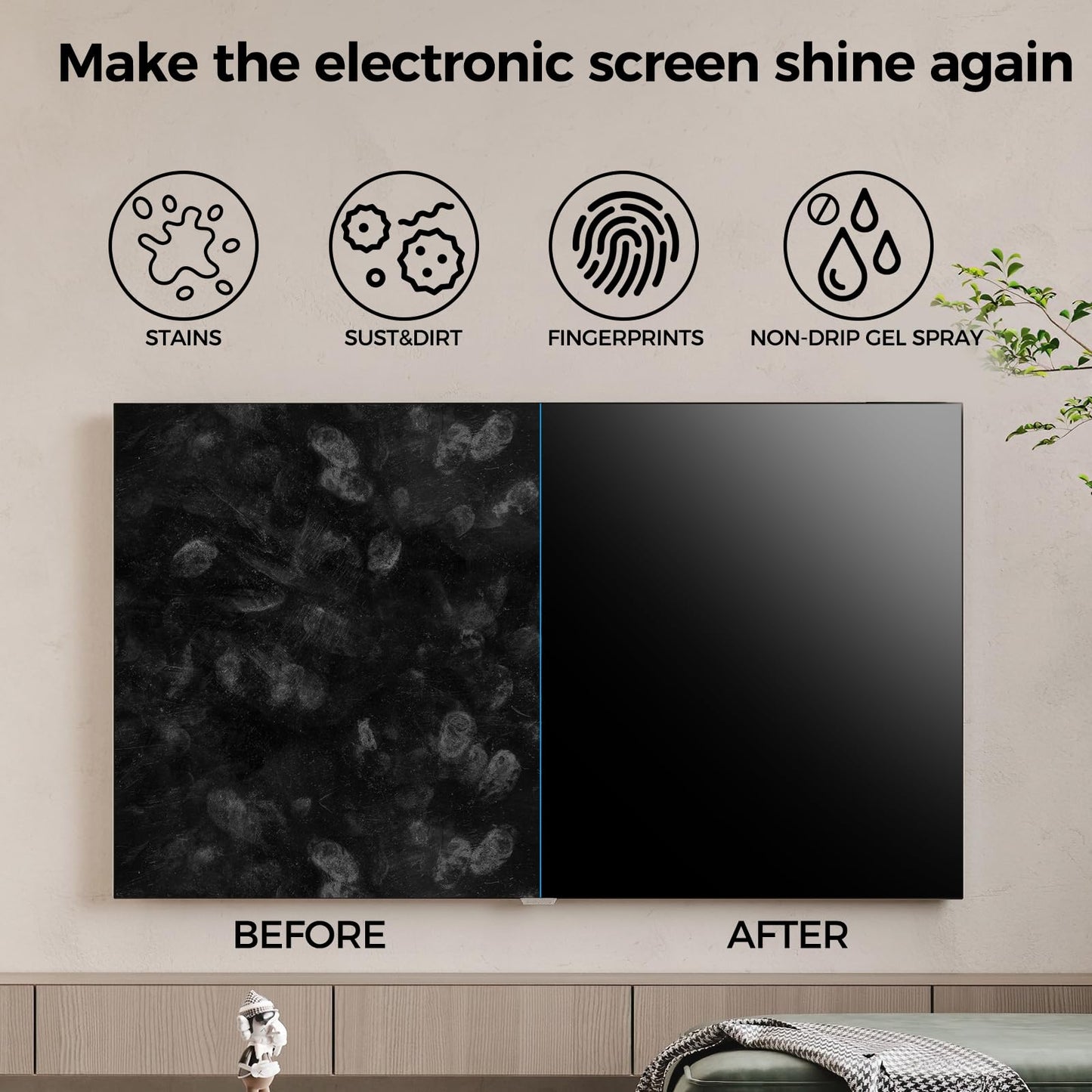 JiaTeums TV Screen Cleaner, Non-Drip Touchscreen Spray with Wiper for CD Disc Laptop Phone Tablet Computer Lens(200ml)