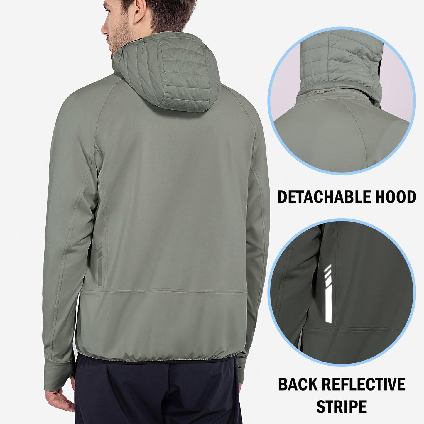 baleaf Men's Running Jacket Lightweight Warm Up Puffer Jacket Hybrid Thermal Hiking Golf Insulated Coat Thumble Hole Olive XL