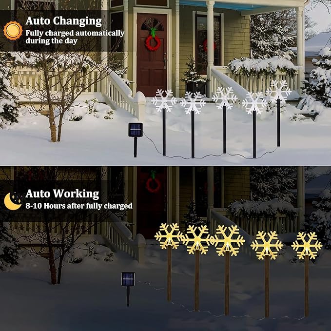 Christmas Solar Pathway Lights, Solar Snowflake Lights with Stake Landscape Outdoor Waterproof Christmas Decorations for Garden Yard Lawn Patio Walkway, 10 Pack
