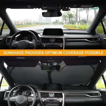 JUSTTOP Car Sun Shade Windshield - Foldable Sun Car Window Shield 210T Coated Silver Cloth Reflective Polyester Material Blocks 99% UV Rays, Fits Most Windshields(Large63 x 35 in)