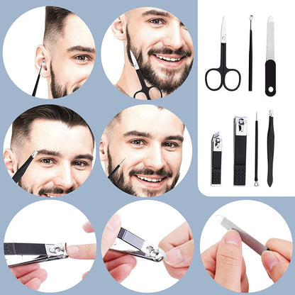 Manicure Set Personal Care Nail Clipper Kit 8Pcs Stainless Steel Manicure Kit Grooming Kit with Luxurious Travel Case Gift for Men Husband Boyfriend Parents Women Elder Patient Nail Care Tools(Black)