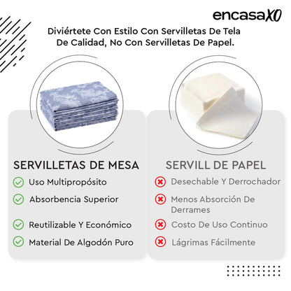 Encasa XO Blue Cloth Napkins Set of 12, 18x18 in | Floral Jacquard Homespun Cotton Dinner Napkins | Washable & Reusable Wedding Napkins for Holiday Dining, Parties, & Everyday Table Décor