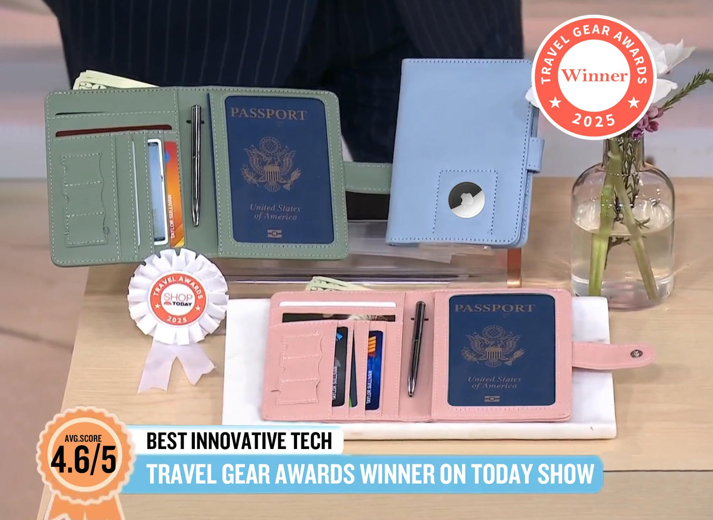 GOAUS Passport Holder for Travel with Airtag Card Slots, Money Pocket, Women Men RFID Blocking Wallet Book Case Green