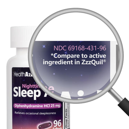 HealthA2Z Sleep Aid, Diphenhydramine HCl 25mg Softgels, Supports Deeper, Restful Sleeping, Non Habit-Forming (96 Softgels)