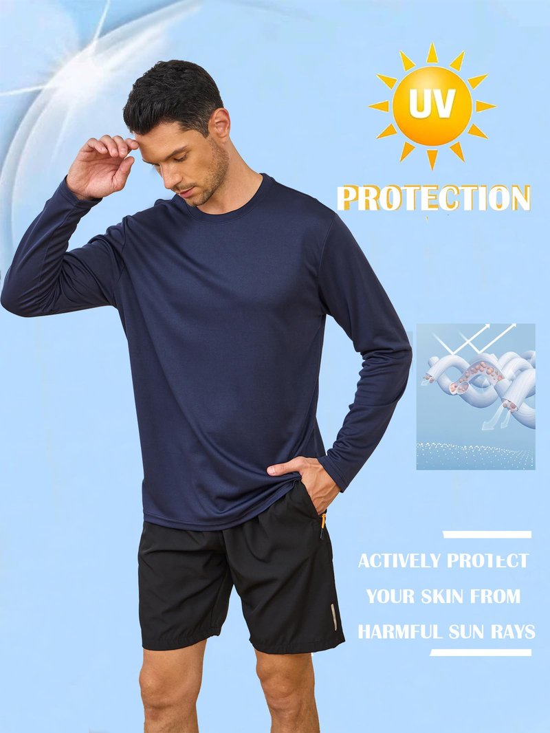 5 Pack Men’s Long Sleeve Shirts UV Sun Protection Quick Dry Crew Neck T Shirts Athletic Running Gym Workout Tee Tops