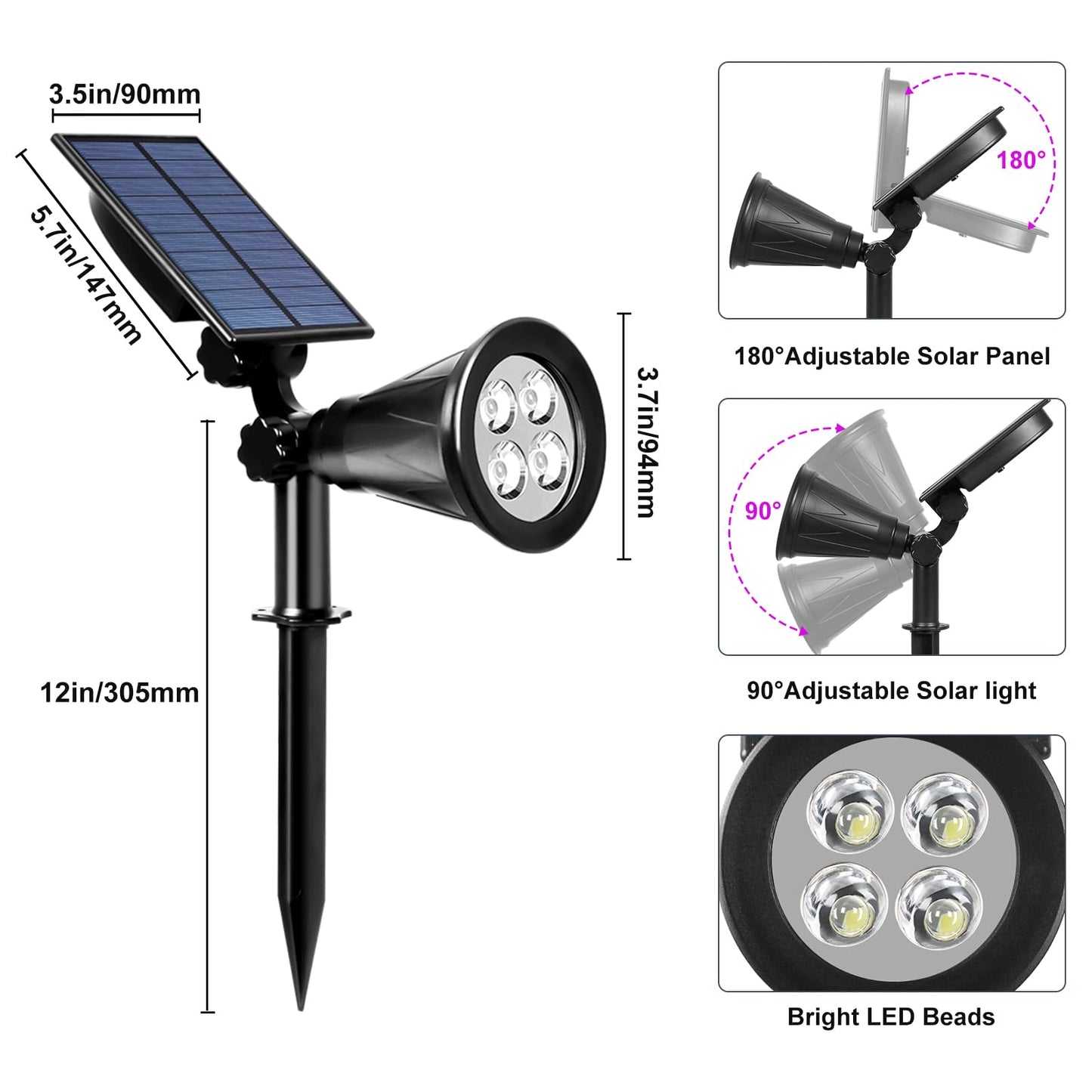 T-SUN [2 Pack] LED Solar Spotlights, Waterproof Outdoor Security Landscape Lamps, Auto-on/Auto-Off by Day, 180 Angle Adjustable for Tree, Patio, Yard, Garden, Driveway, Stairs, Pool Area(Purple)
