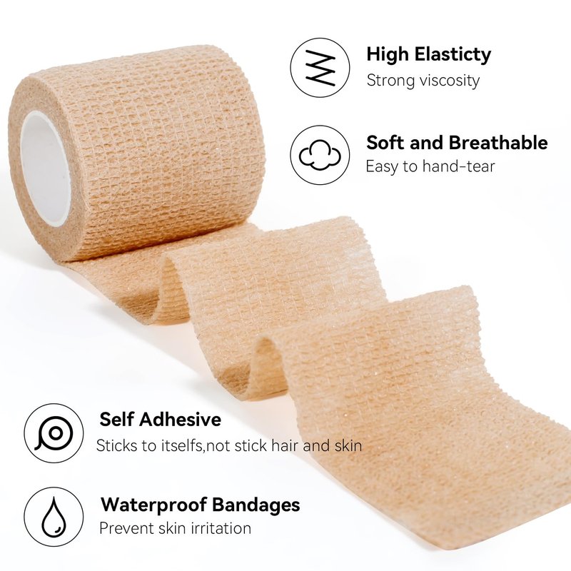 JHGIC Self Adhesive Bandage Wrap,Bandage Tape,Medical Tape,Vet Tape,Athletic Tape Gauze,for First Aid,Sports, Wrist, Ankle (16pcs Beige, 1inch*5Yards)