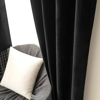 MIULEE Black Velvet Curtains 84 Inches Long Halloween Room Darkening Blackout Curtains with Grommet Top for Bedroom/Living Room Light Blocking Thermal Insulating Soundproof Set of 2