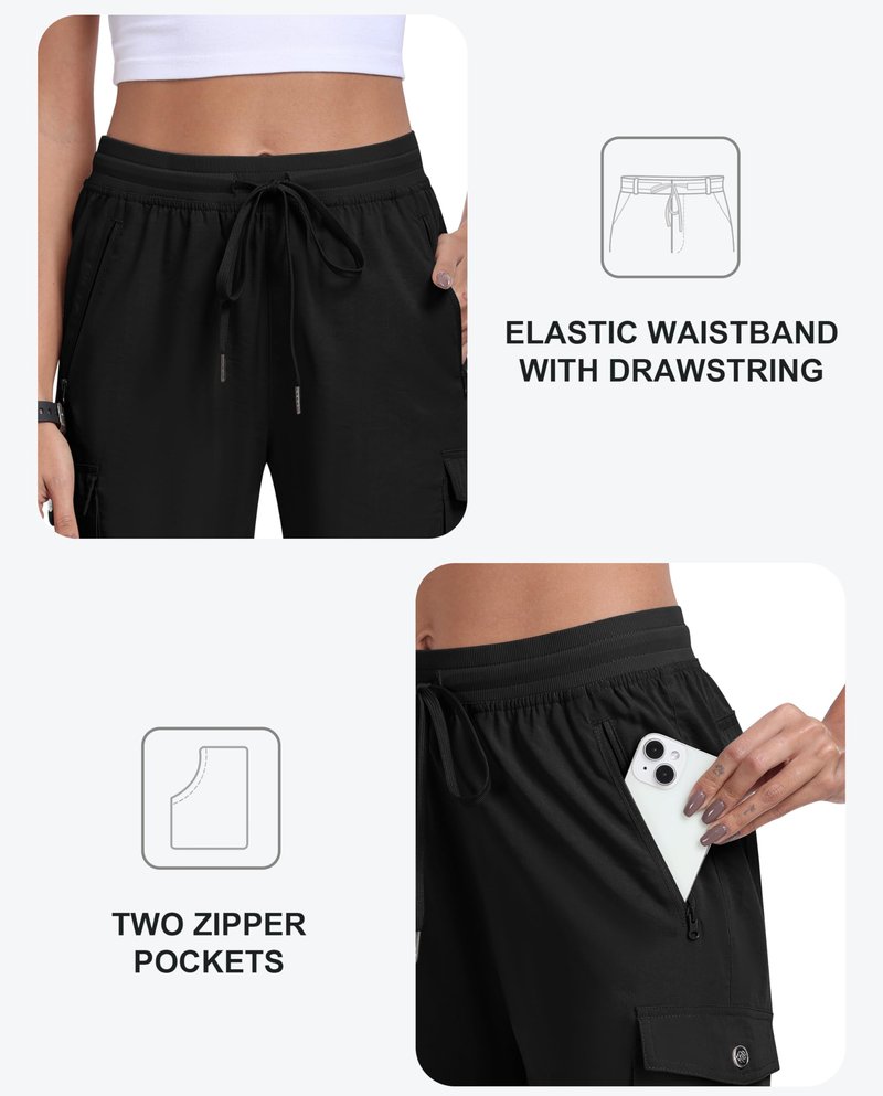 MoFiz Cargo Shorts for Women Quick Dry Athletic Shorts Lightweight Running Summer Hiking Shorts with Pockets Black XL