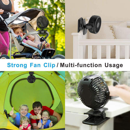 Cambond Clip on Fan for Baby - Rechargeable Battery Powered Stroller Fan Portable Small Desk Fan for Baby Carseat Travel Camping College Dorm Essentials, Black