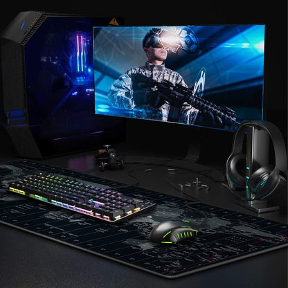 JIALONG Large Gaming Mouse Pad Desk Mat Extended Mousepad with Non-Slip Keyboard Pad for Laptop, Computer and PC - 35.4 x 15.7 inches Black World Map