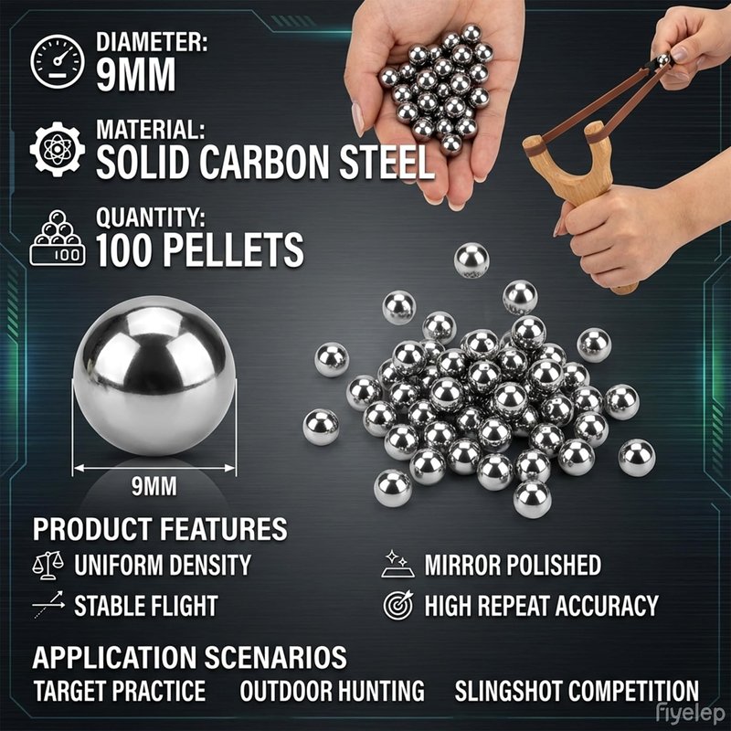 Sukh Slingshot Ammo - Steel Sling Shot Ammo Balls 9mm Ammo Professional Balls for Hunting & Shooting, Target, Competition，Practice (0.9 Pound)