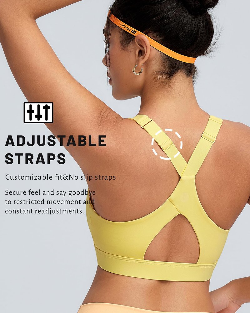 RUNNING GIRL Sports Bras for Women High Support, Adjustable Straps High Impact Sports Bras with Sewn in Pads Workout Running Bra(3173 Bright Yellow L)