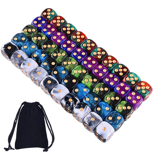 AUSTOR 50 Pieces 6 Sided Game Dice Set 5 Two Tone Colors Dice with Gold Pips Round Corner Dice for Playing Games Like Tenzi, Farkle, Yahtzee, Bunco or Teaching Math